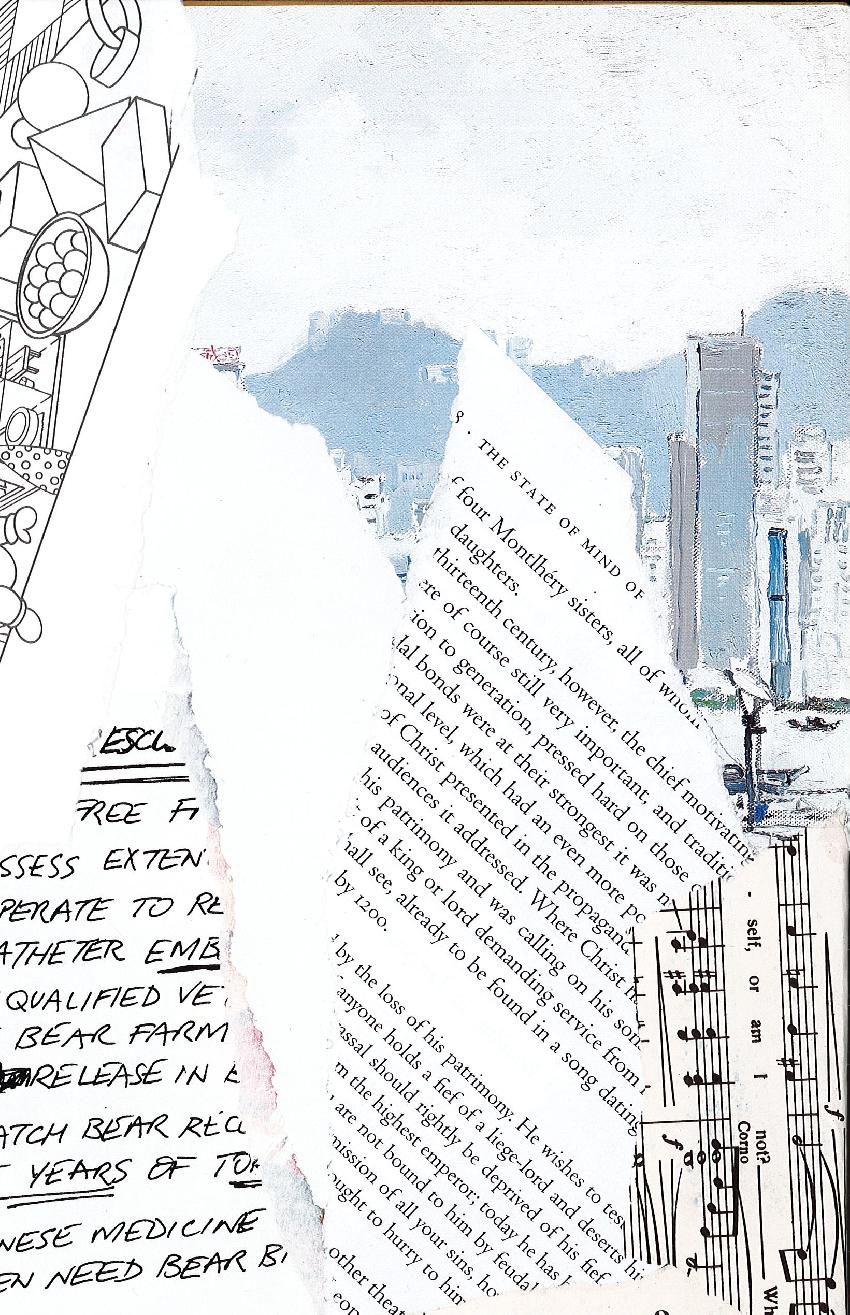 Collaged grey scale w/ newspaper